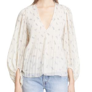 Ganni Pleated Bell Sleeve Top